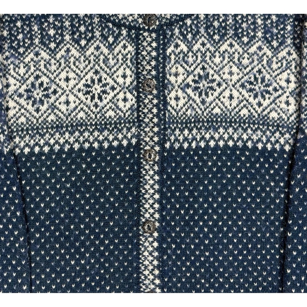 Alpaca Imprts Alpaca Wool blue white fair isle knit cardigan sweater women large - Picture 5 of 7